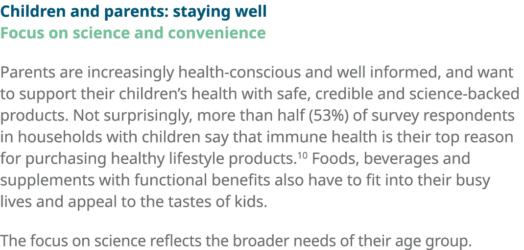 Children and parents: staying well Focus on science and convenience Parents are increasingly health-conscious and wel   